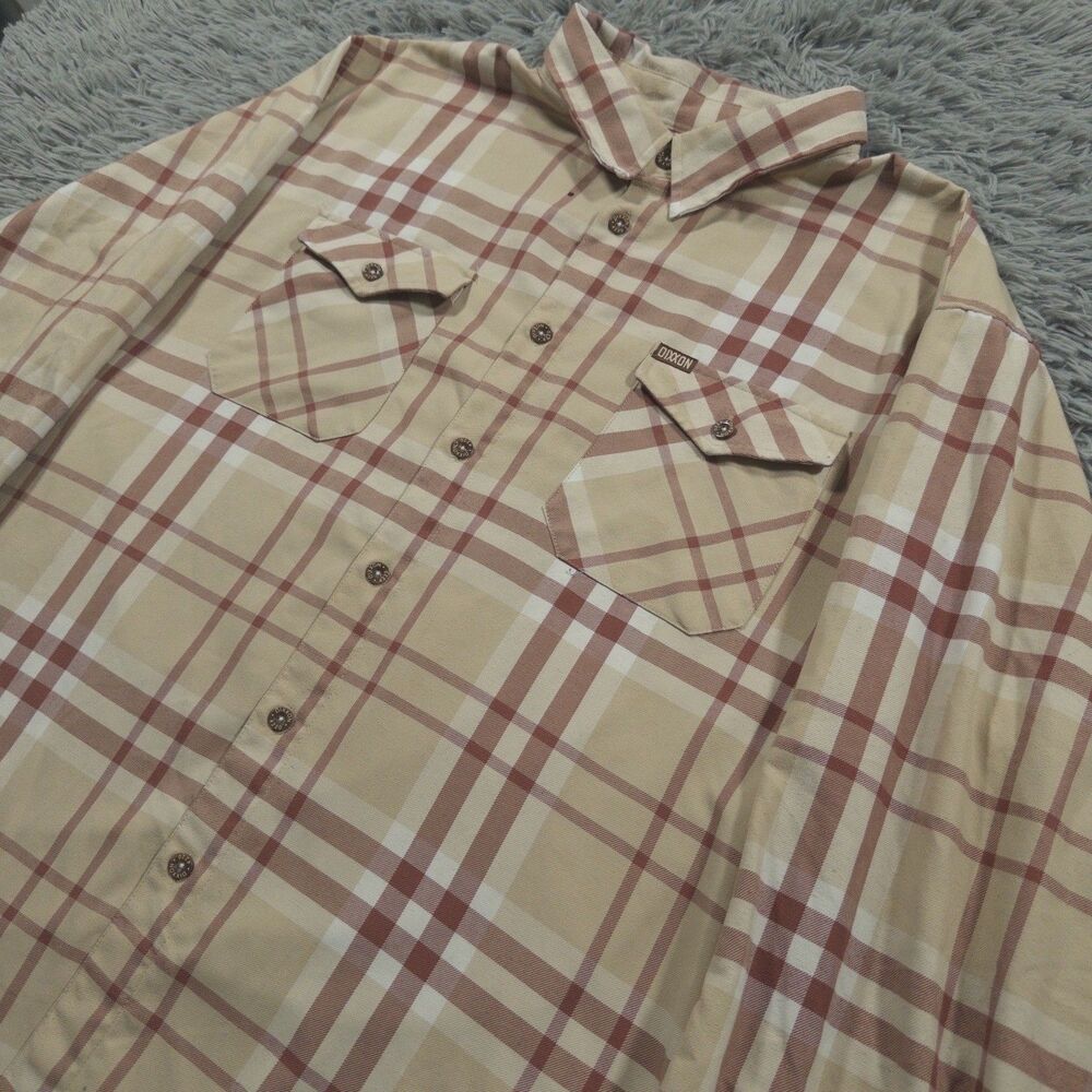 Dixxon Flannel XXXXL Beige Red Button Up The Burleigh Double Chest Pockets Mens